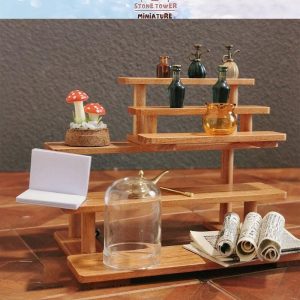 Dollhouse Miniature Wooden Display Shelf: Tiered Flower Stand